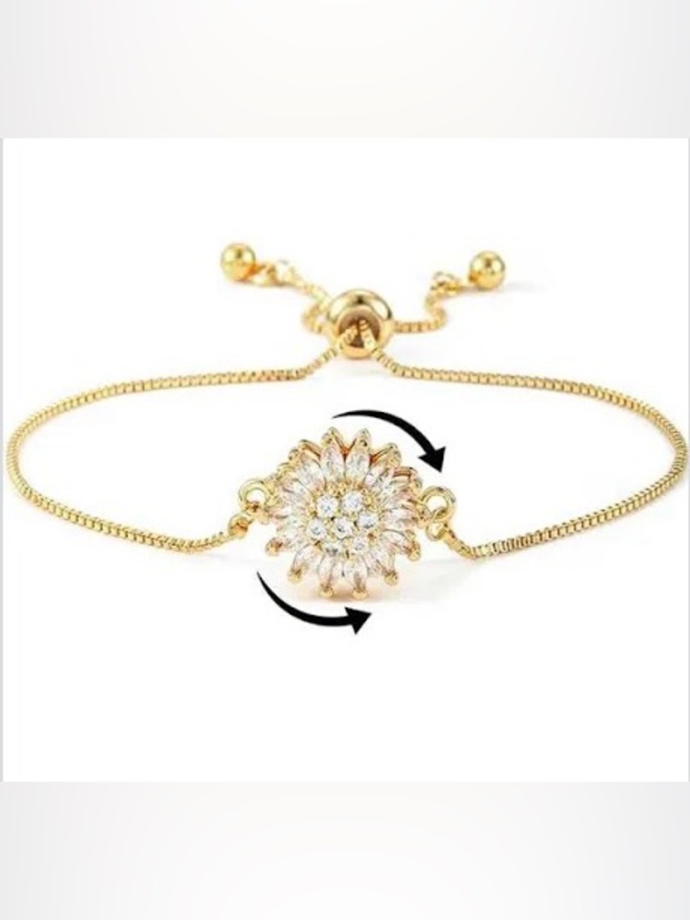 Gold Plated Fidget Sunflower Crystal Bracelet - Women's Elegant Floral Jewelry